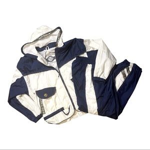 Vintage Nylon Pearl White and Metallic Gold Ruffled Full Zip Tracksuit S